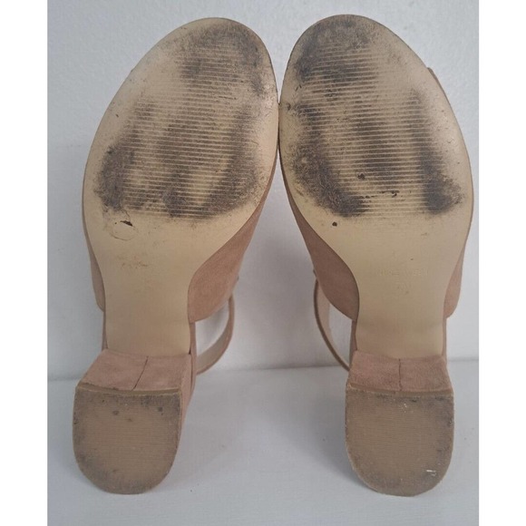 Nine West Tan Suede Leather Chunky Heels Size 7M Jazzyo Open Toe Ankle Buckle - Picture 8 of 8